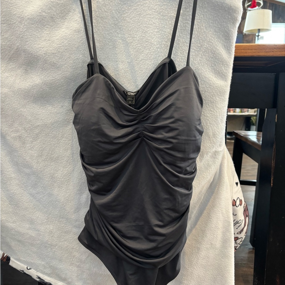 Express Charcoal Ruched Blouse - Picture 2 of 4